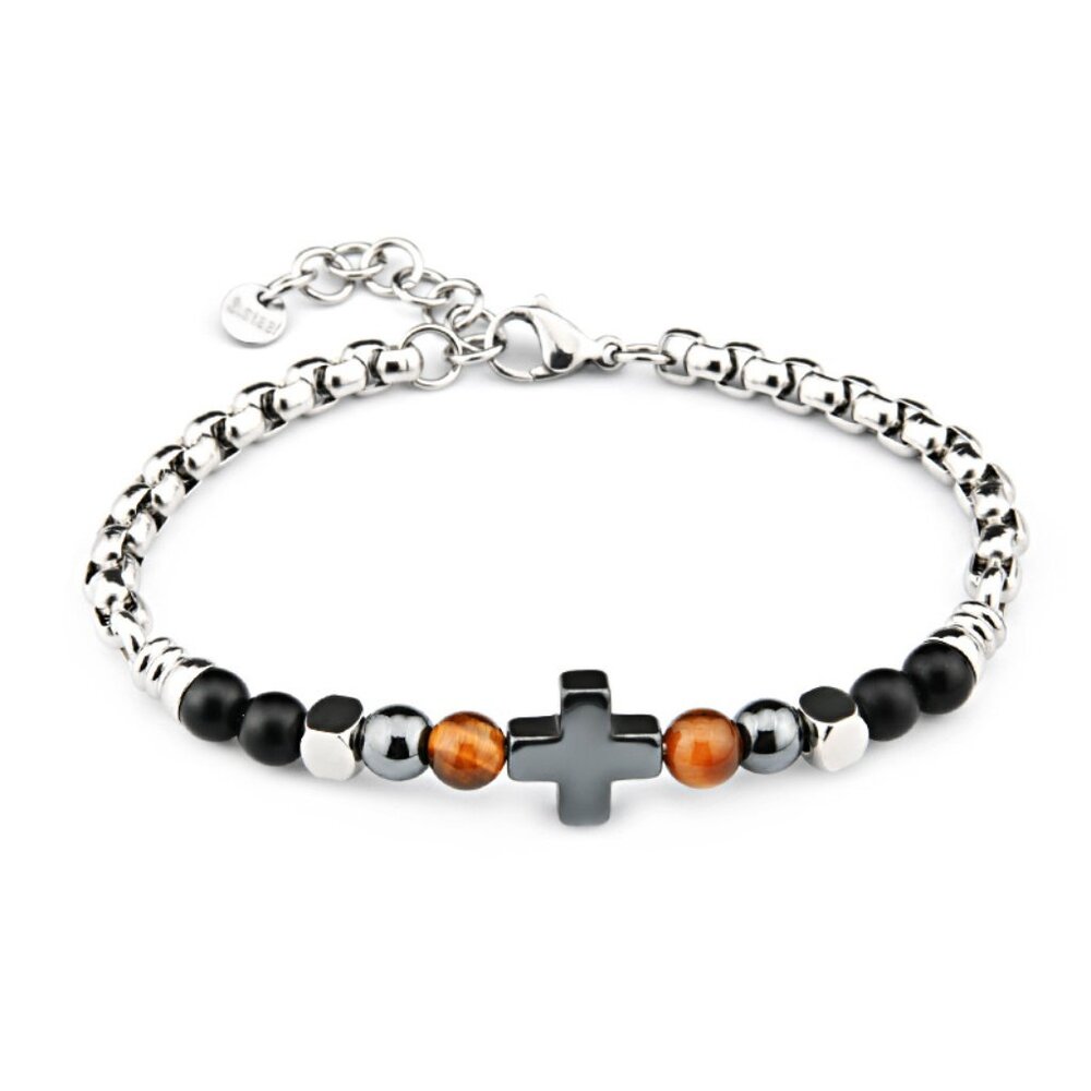 3/$35 Men’s Stainless Steel Cross Bracelet Hematite & Tiger Eye Stone Beads